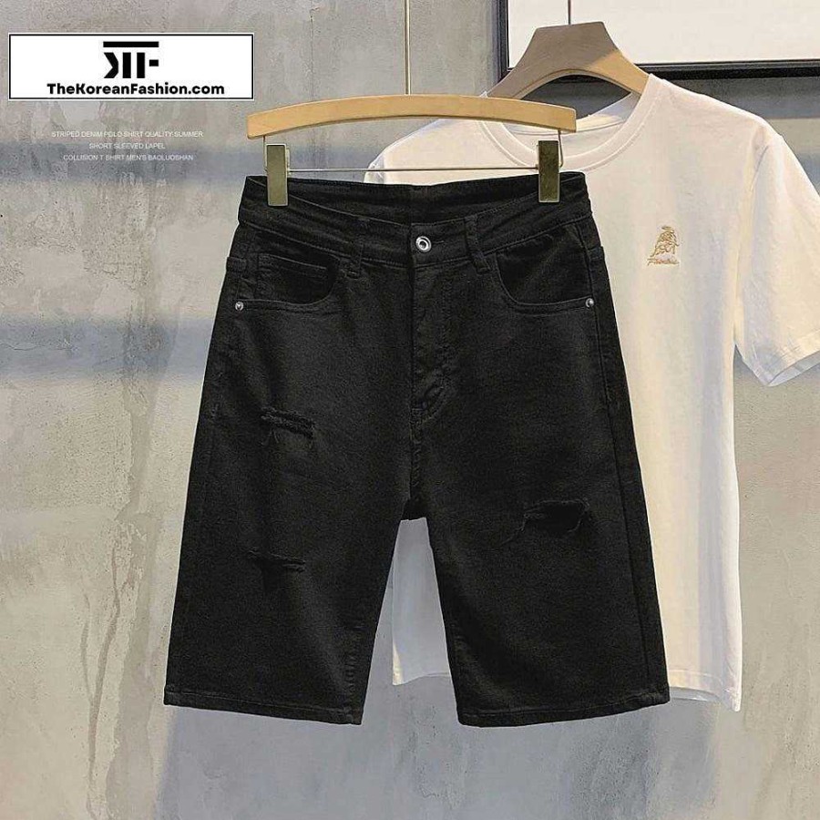 Clothing The Korean Fashion Shorts | Basic Denim Shorts Black