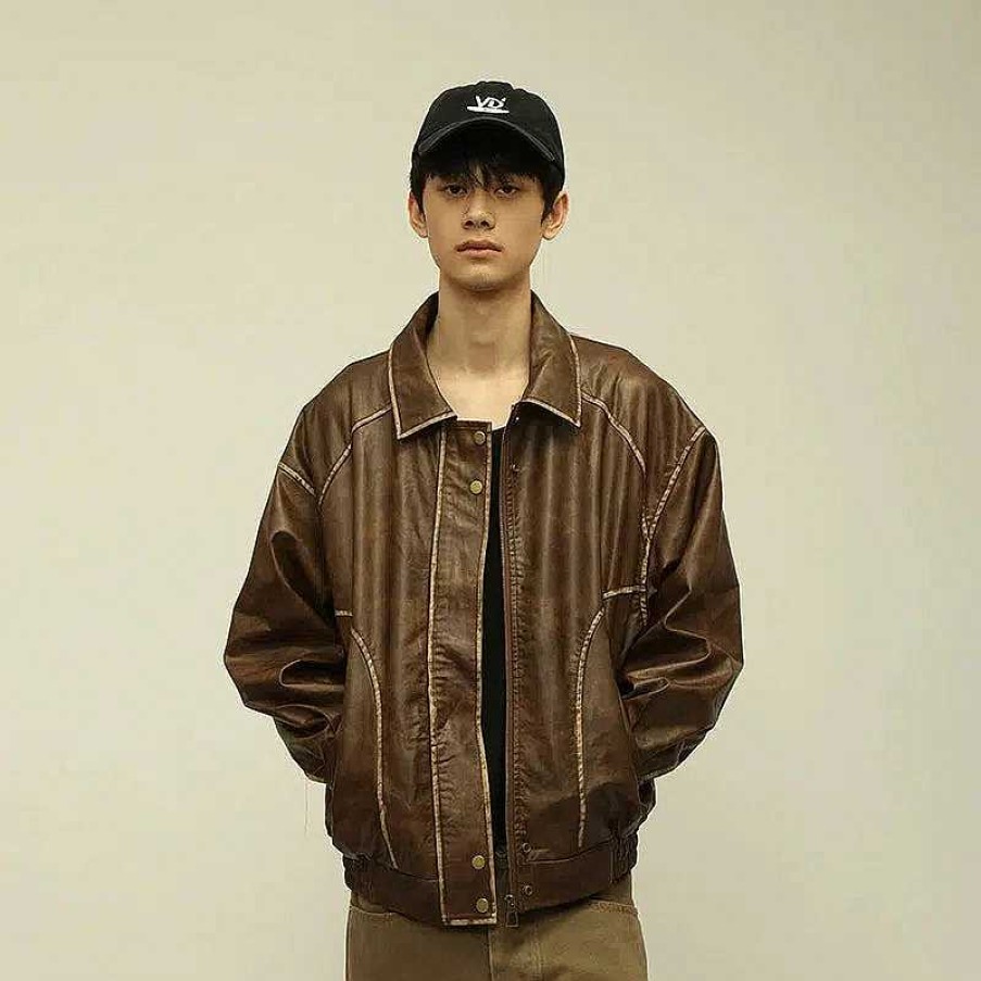 Clothing The Korean Fashion | Maillard Leather Jacket