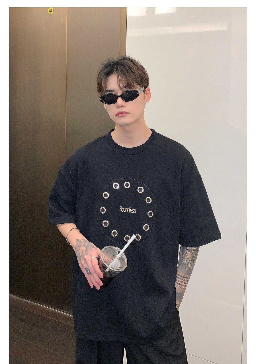 Clothing The Korean Fashion | Short Sleeve T-Shirt With Metal Logo Black