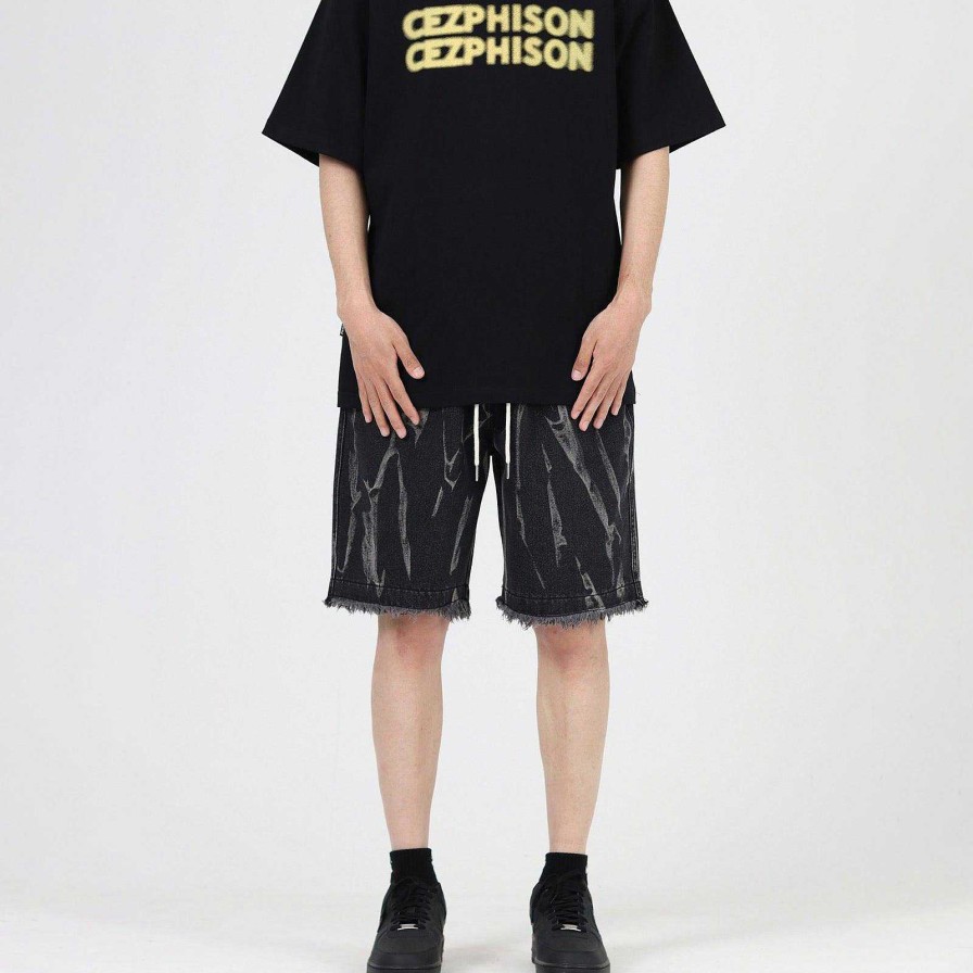 Clothing The Korean Fashion Shorts | Washed Raw Edges Drawstring Shorts Black