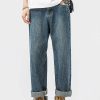 Clothing The Korean Fashion Jeans | Drape Loose Straight Jeans Blue