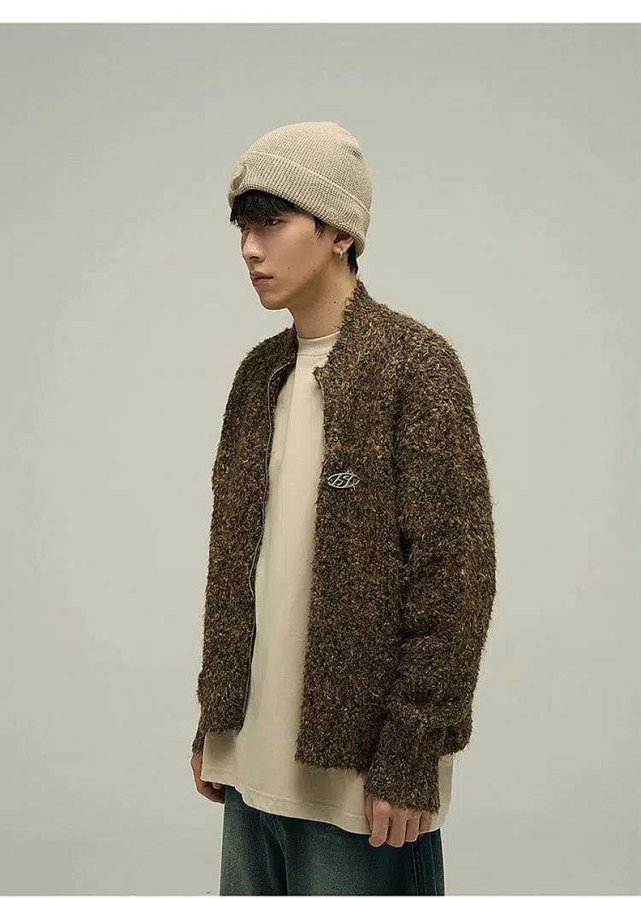 Clothing The Korean Fashion | Vintage Cardigan Zipper Jacket Brown