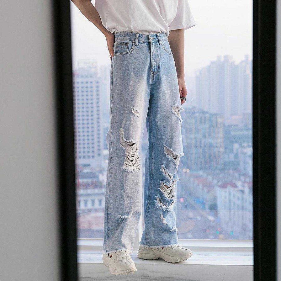 Clothing The Korean Fashion Jeans | Ripped Jeans Blue