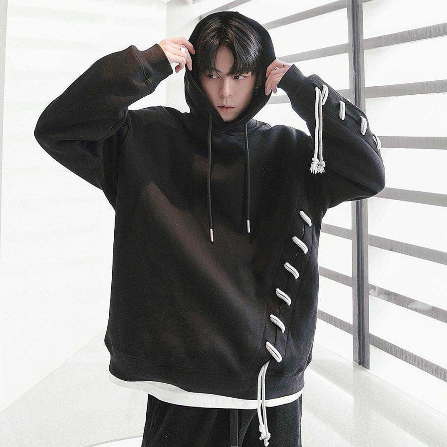 Clothing The Korean Fashion | Lace-Up Rope Design Hooded Sweatshirt