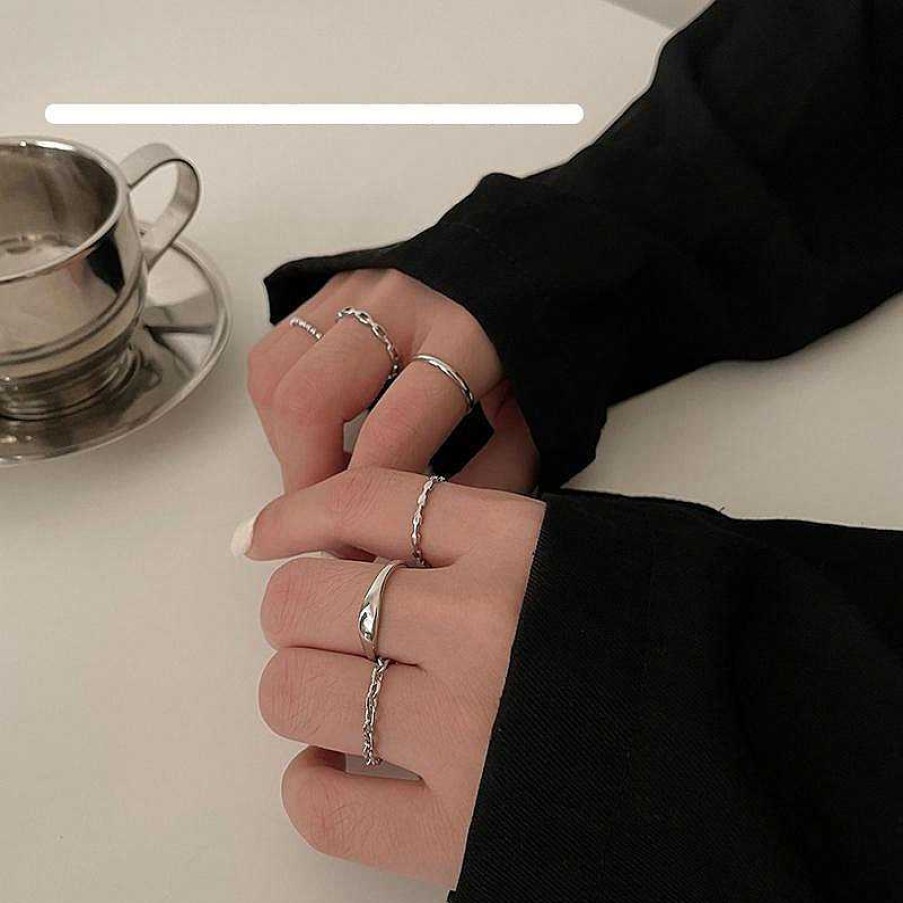 Women The Korean Fashion Rings | Silver Open Ring Set Six-Piece