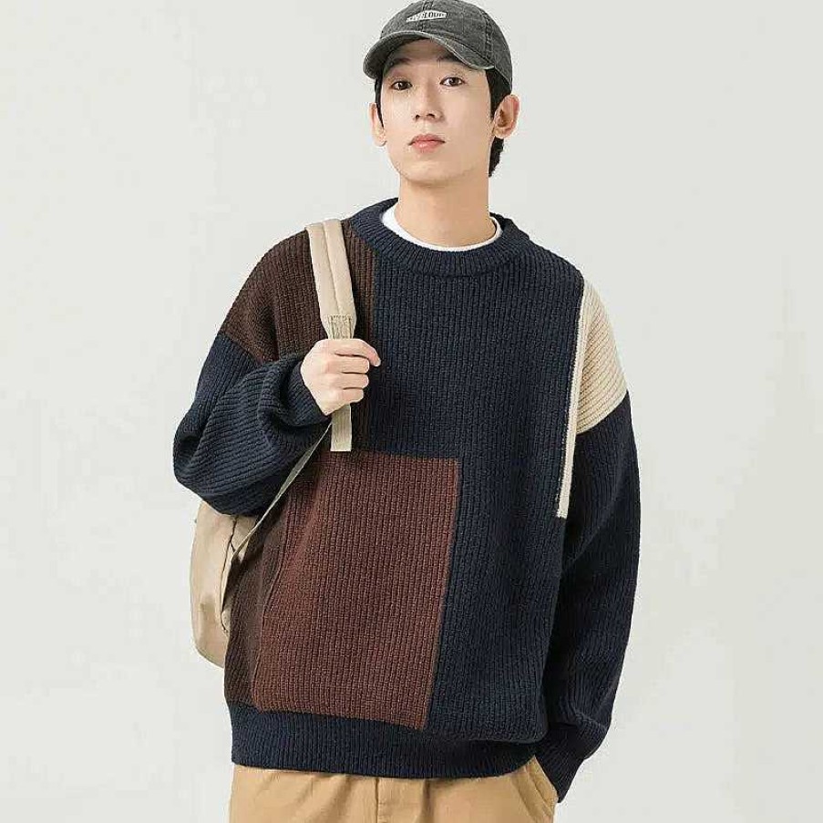 Clothing The Korean Fashion | Color Block Crew Neck Pullover