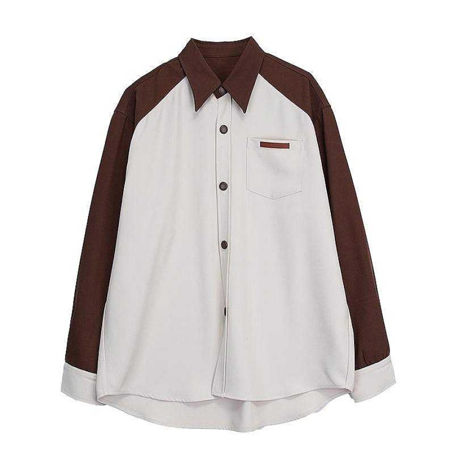 Clothing The Korean Fashion | Color-Block Button-Down Shirt