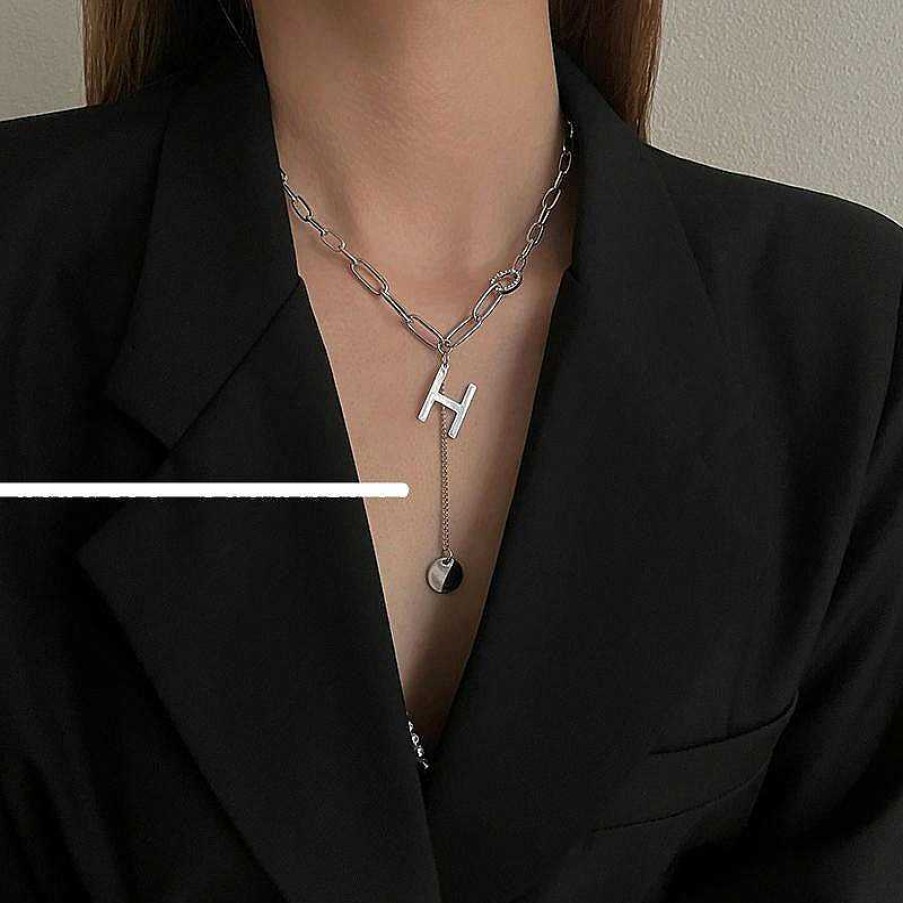 Women The Korean Fashion Necklaces | H Letter Necklace Silver