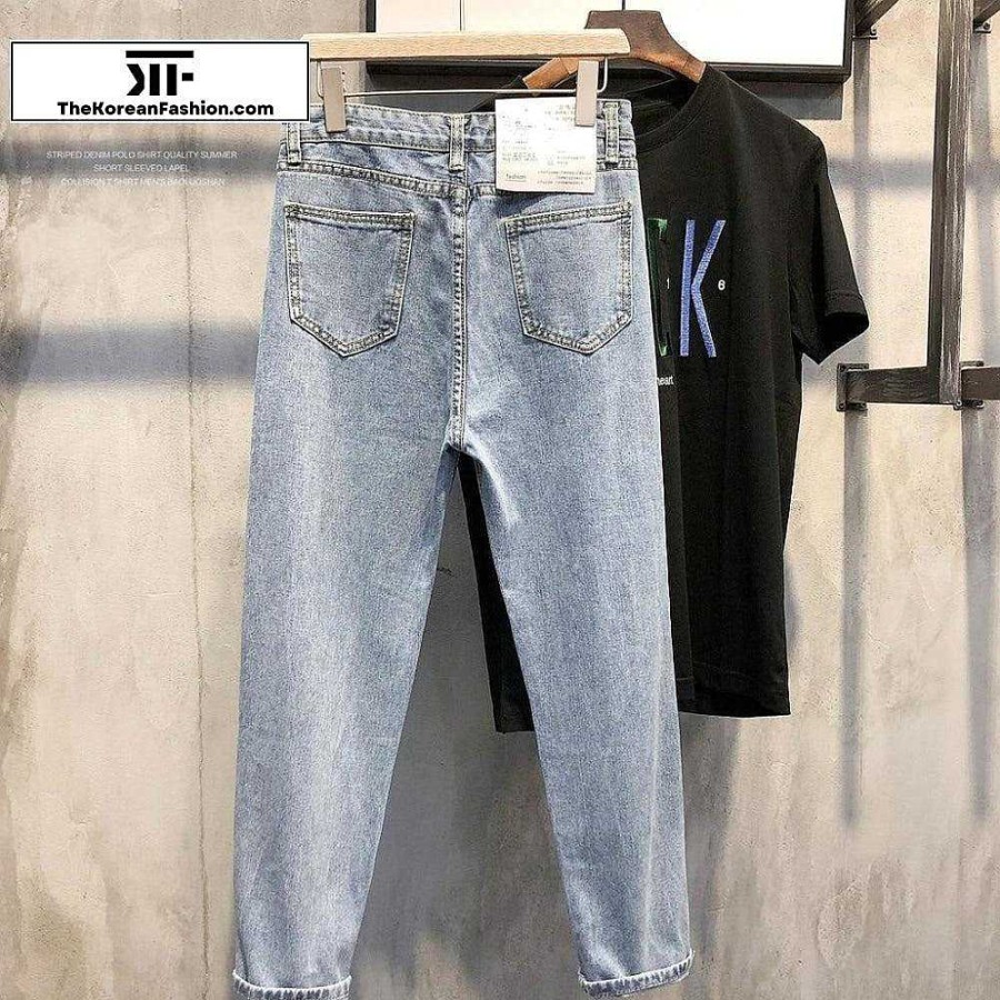 Clothing The Korean Fashion Jeans | Casual Washed Jeans Light Blue