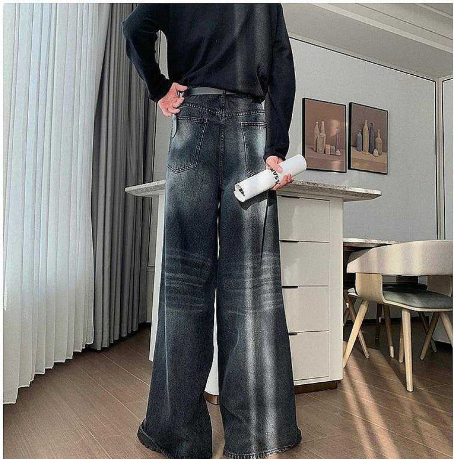 Clothing The Korean Fashion Jeans | Flared Wide-Leg Straight-Leg Jeans Black