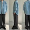 Clothing The Korean Fashion | Denim Denim Long-Sleeved Shirt Light Blue