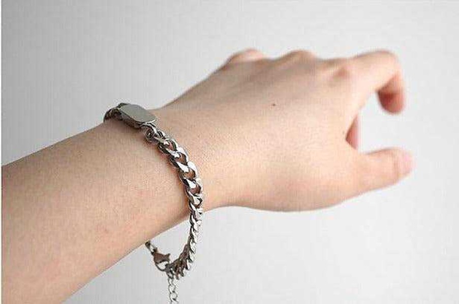 Accs & Bags & Shoes The Korean Fashion | Round Square Plain Bracelet 17Cm+Extension Chain 6Cm