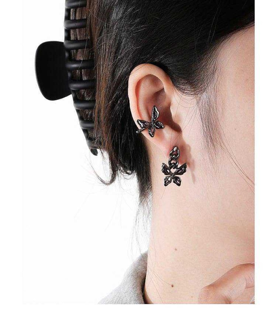 Women The Korean Fashion Earrings | Butterfly Earrings Clip Black