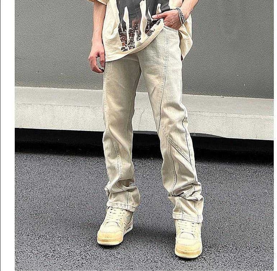 Clothing The Korean Fashion Jeans | Retro Yellow Mud Straight Stitching Jeans Yellow Mud Color