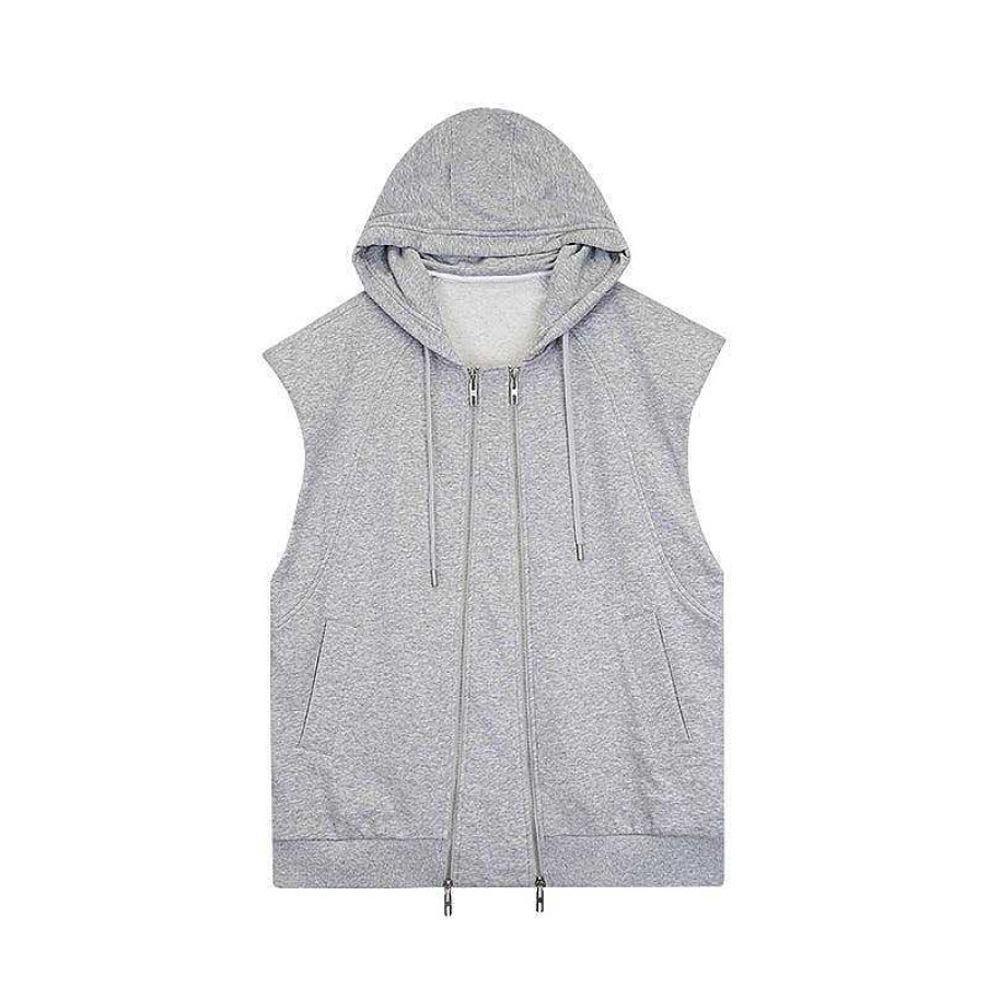 Clothing The Korean Fashion | Sleeveless Hooded Sweat Jacket