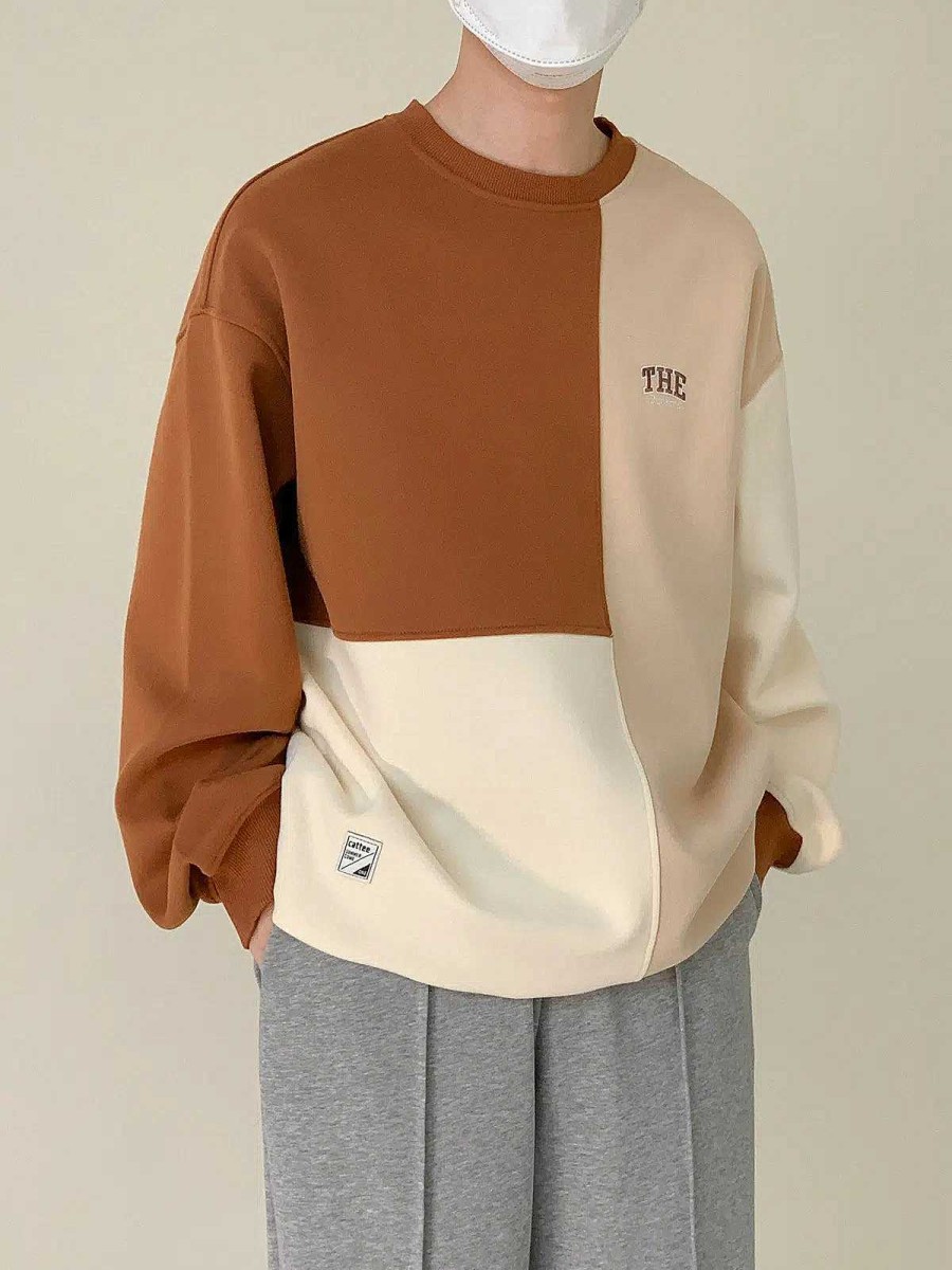 Clothing The Korean Fashion | 3-Color Splicing Wide Pullover Sweatshirt