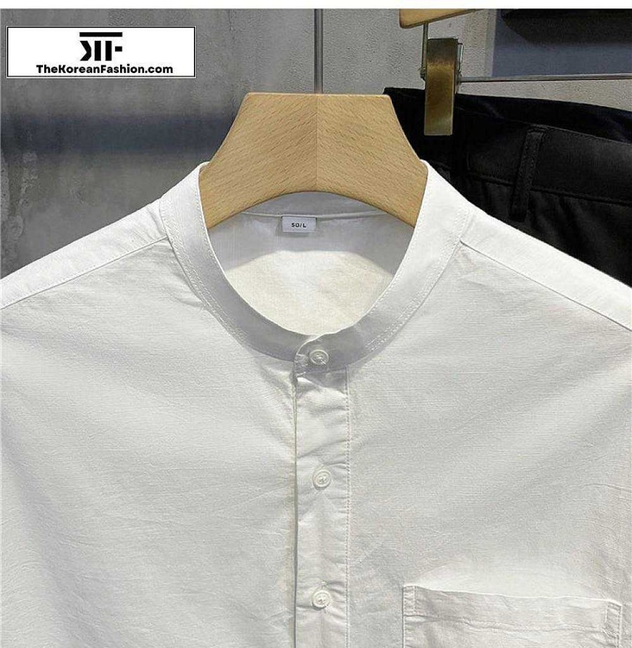 Casual Style Clothes The Korean Fashion | Breathable Cotton Linen Stand Collar Shirt