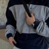 Clothing The Korean Fashion | Contrast Color Polo Collar Sweatshirt Blue