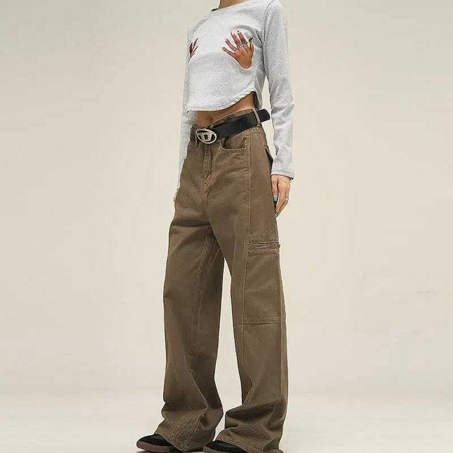 Clothing The Korean Fashion Jeans | Straight-Leg Cargo Jeans Gray Green