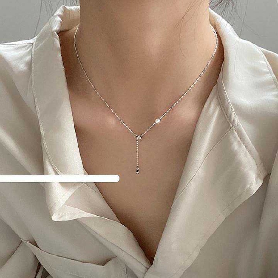 Women The Korean Fashion Necklaces | Temperament Pearl Necklace Silver