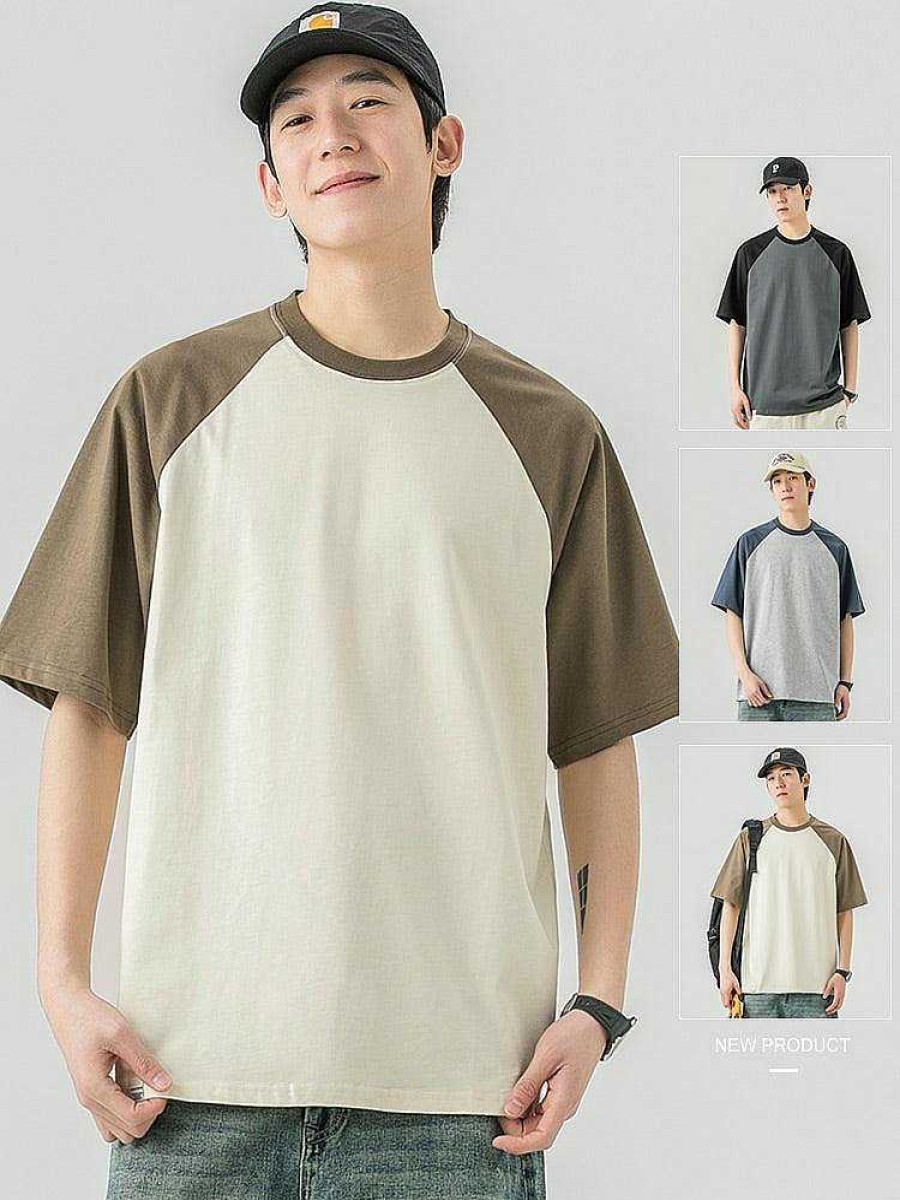 Clothing The Korean Fashion | Cotton Round Neck Color Block T-Shirt