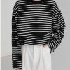 Clothing The Korean Fashion | Casual Round Neck Striped Shirt