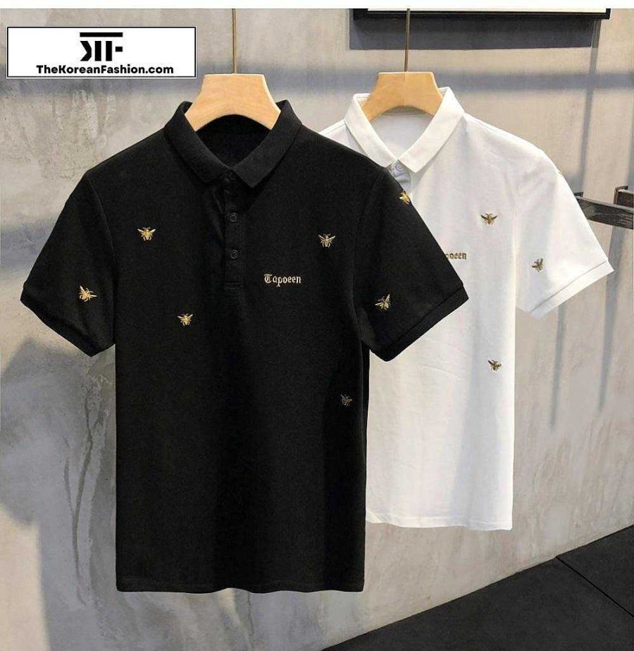 Casual Style Clothes The Korean Fashion | Gold Embroidered Little Bee Polo Shirt