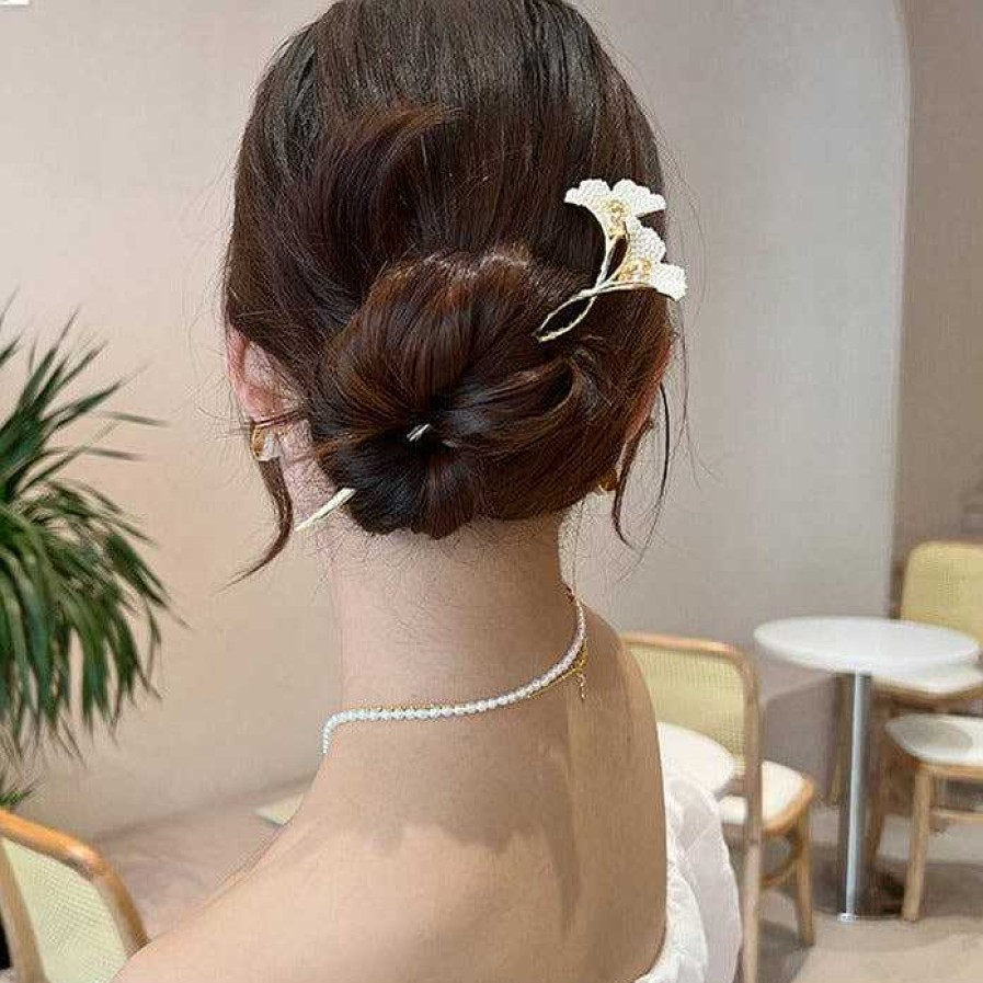 Women The Korean Fashion Hair Accessories | Metal Ginkgo Biloba Hairpin Gold