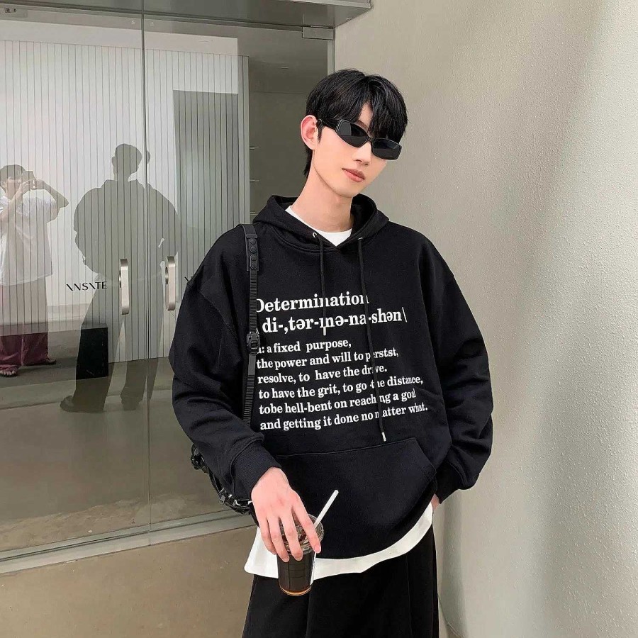 Clothing The Korean Fashion | Loose Text Printed Hoodie