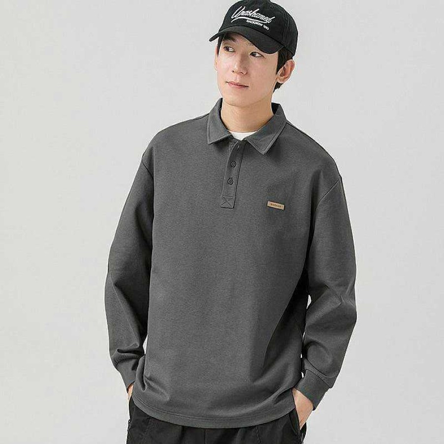 Clothing The Korean Fashion | Relaxed-Fit Long-Sleeved Polo Shirt