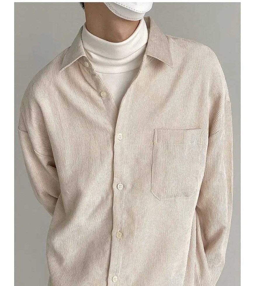 Clothing The Korean Fashion | Retro Corduroy Shirt Off White