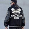 Clothing The Korean Fashion | Vintage Embroidered Flocked Letters Baseball Jacket Black