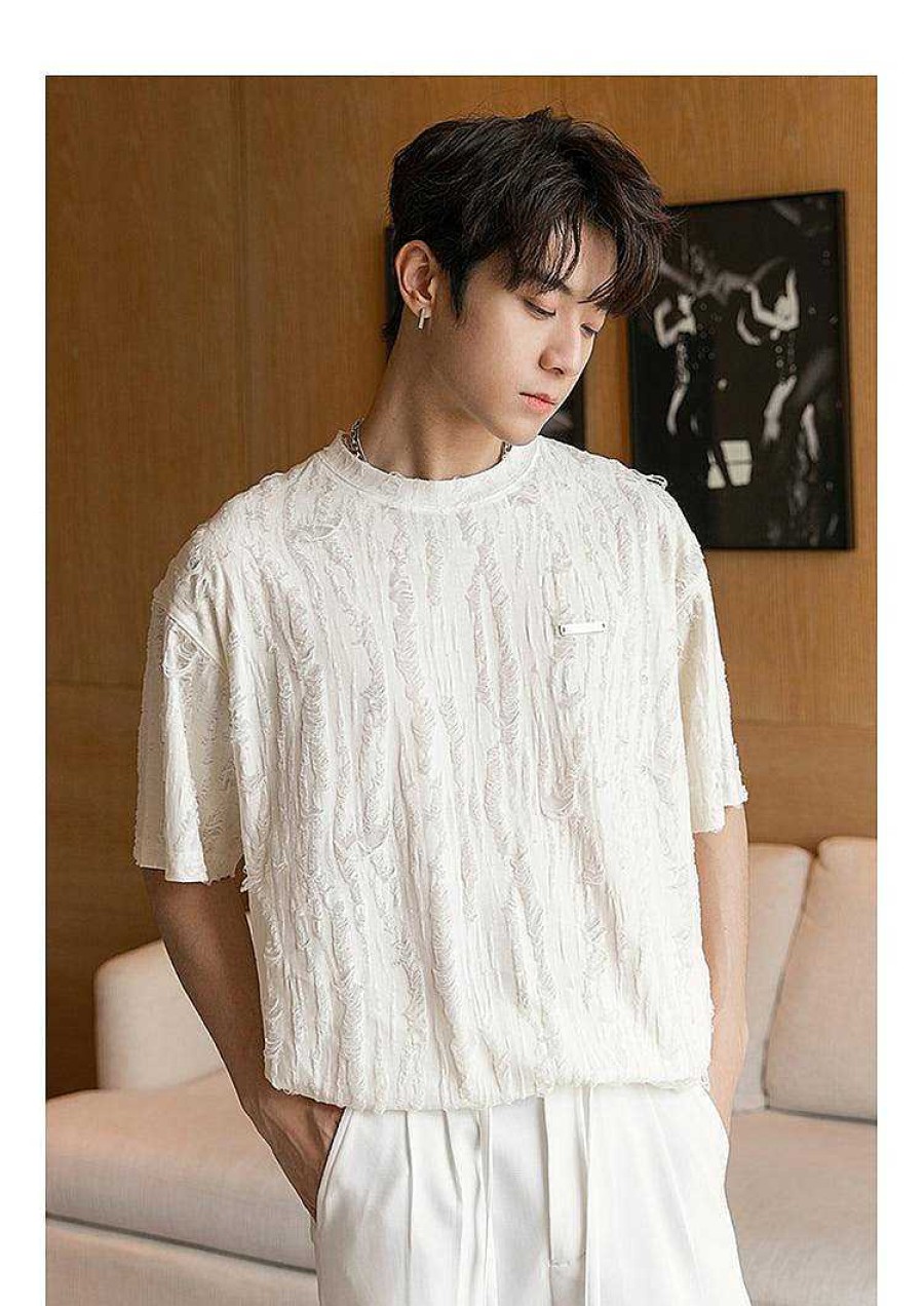 Clothing The Korean Fashion | Round Neck Hollow Ripped T-Shirt