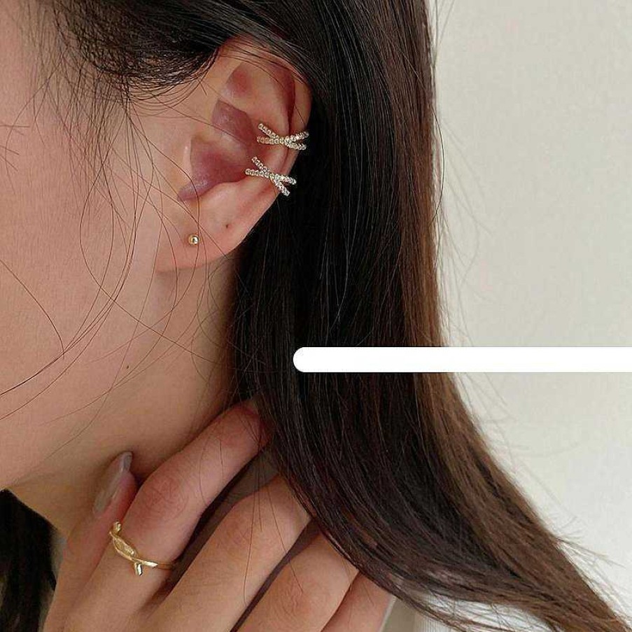 Women The Korean Fashion Earrings | Cross Zircon Earrings Clip A Pair