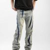 Clothing The Korean Fashion Jeans | Straight-Leg Ripped Denim Flared Pants Blue