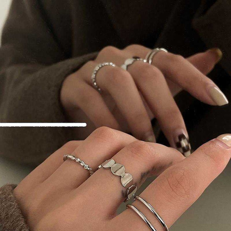 Women The Korean Fashion Rings | Fashion Three-Piece Ring Silver Three-Piece Suit