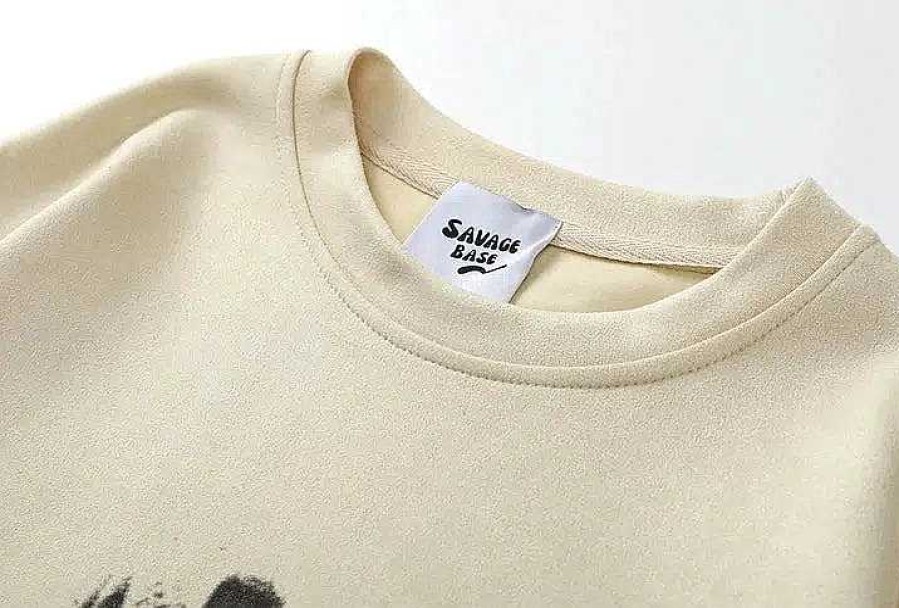 Clothing The Korean Fashion | Retro Letter Graffiti Suede Round Neck Sweatshirt