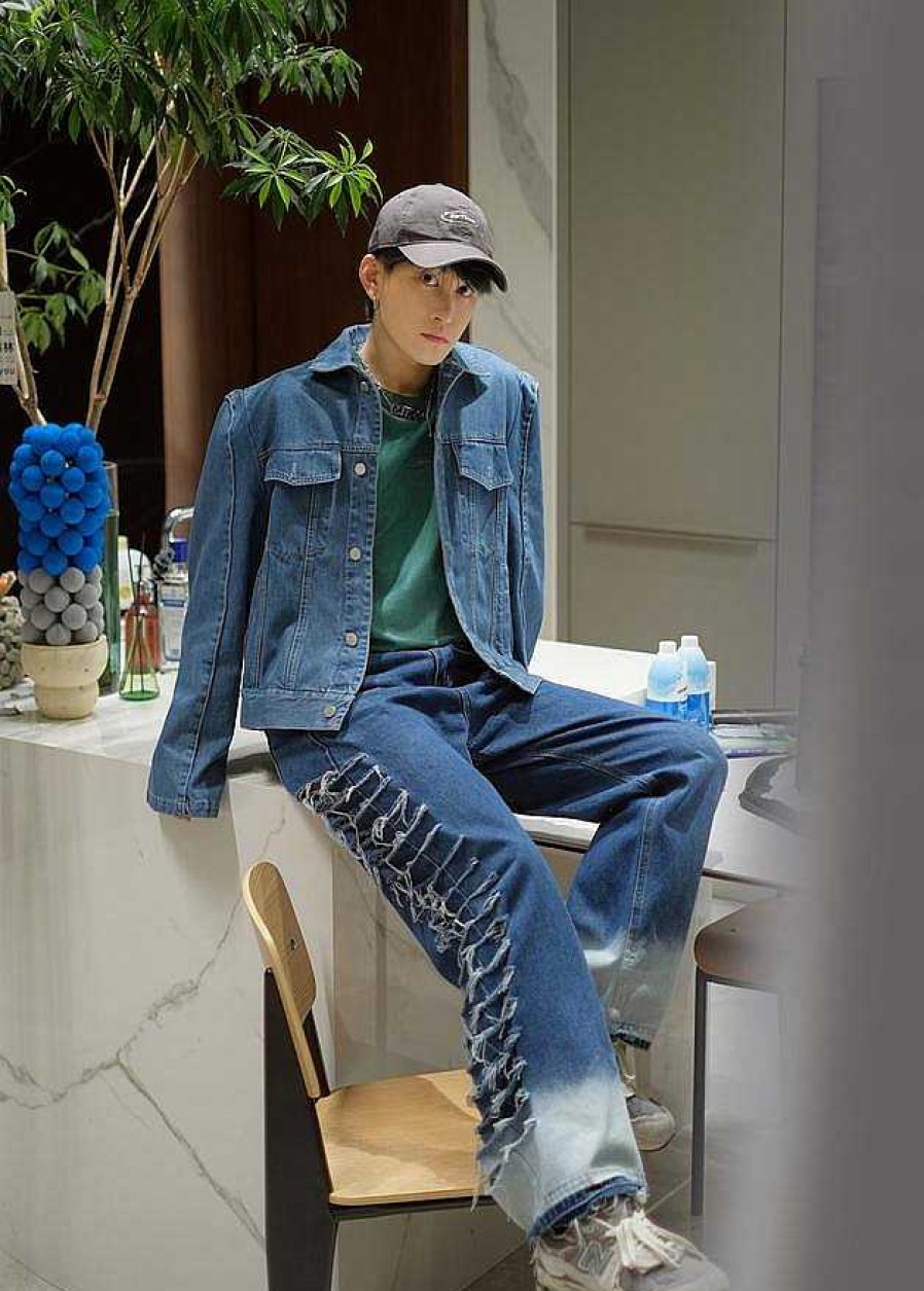 Clothing The Korean Fashion Jeans | Ripped Wide Leg Jeans Blue