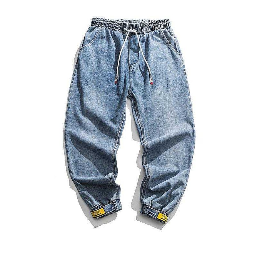 Clothing The Korean Fashion Jeans | Washed Fit Beamed Jeans Blue