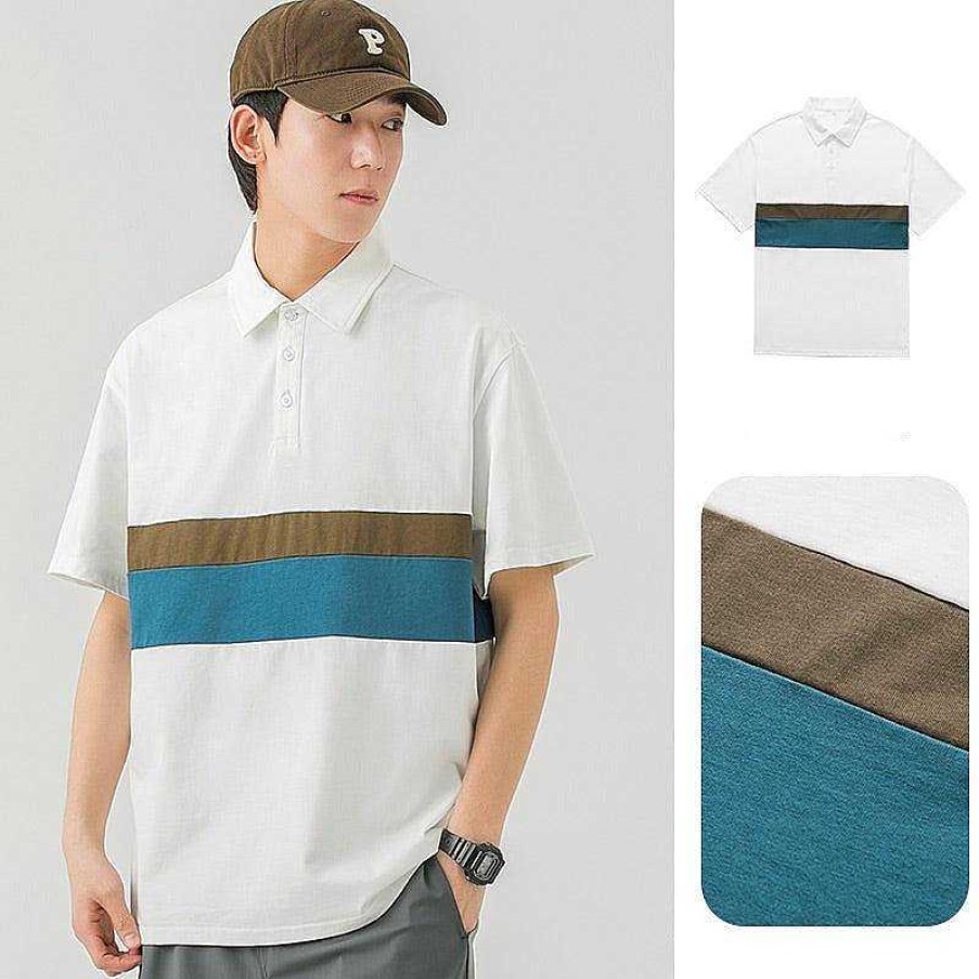 Clothing The Korean Fashion | Lapel Breathable Stripe Polo T-Shirt