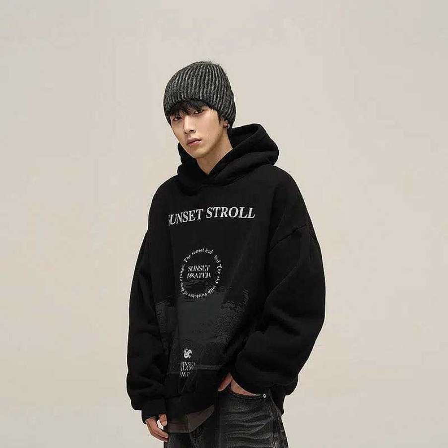 Clothing The Korean Fashion | Letter Print Velvet Hooded Sweatshirt