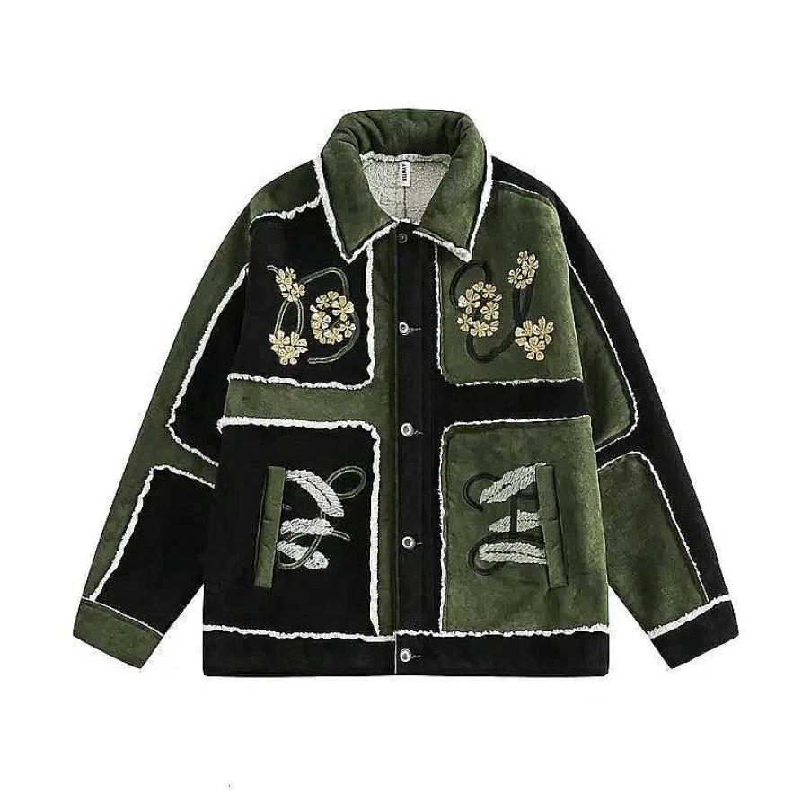 Clothing The Korean Fashion | Floral Embroidered Jacket Green