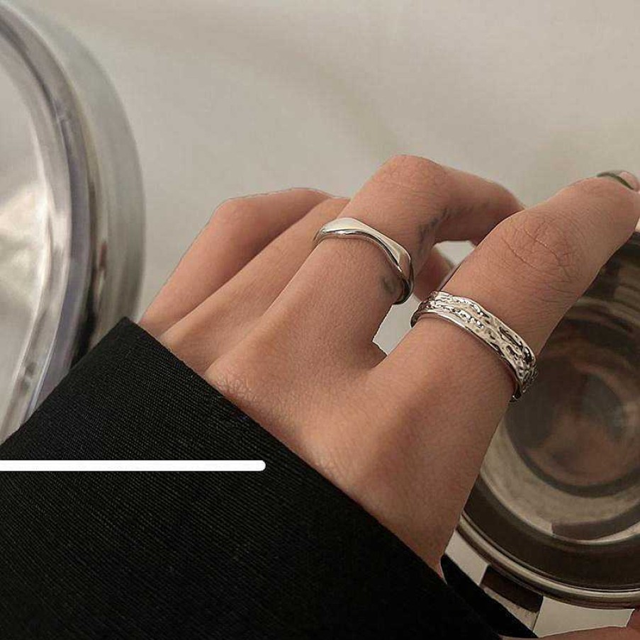 Women The Korean Fashion Rings | Two-Piece Silver Open Ring Set Of Silver