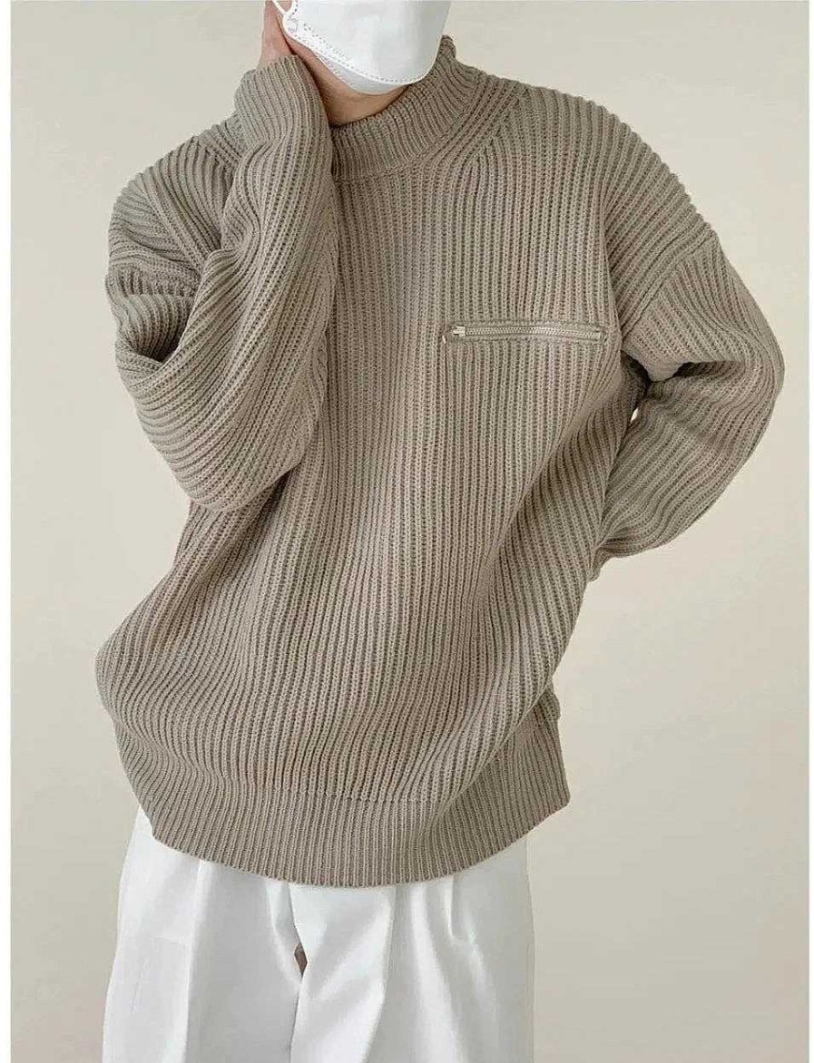 Clothing The Korean Fashion | Stand-Up Collar Pleated Pullover Sweater