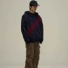 Clothing The Korean Fashion | Contrasting Color Zipper Hooded Sweatshirt Navy Blue