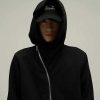 Clothing The Korean Fashion | Diagonal Zipper Hooded Sweatshirt Black