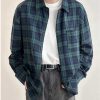 Clothing The Korean Fashion | Lapel Long-Sleeved Plaid Shirt Green