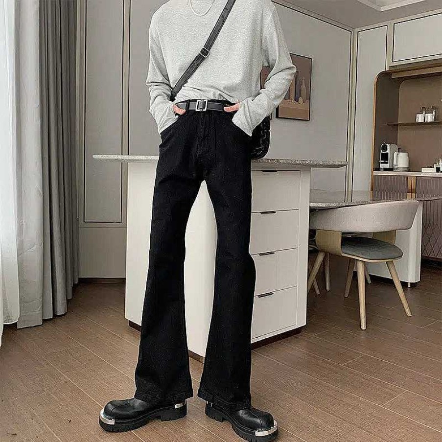 Clothing The Korean Fashion Jeans | Slim Fit Denim Flared Pants Black