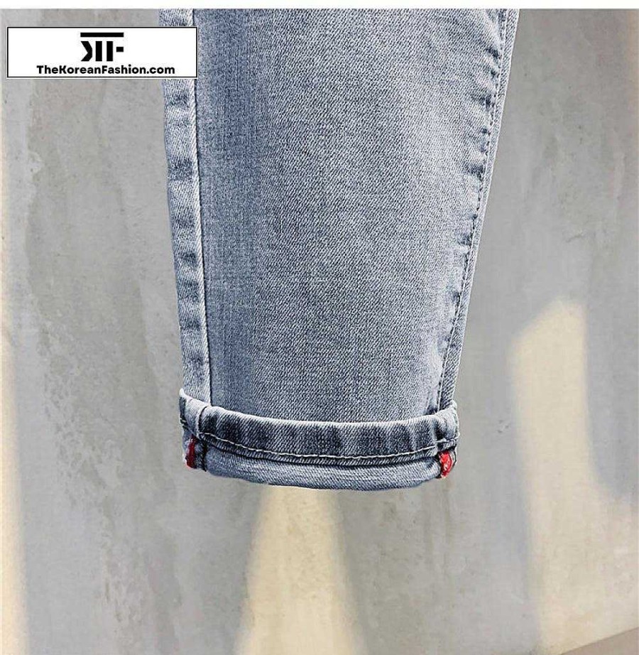 Casual Style Clothes The Korean Fashion | Washed Denim Trousers Light Blue