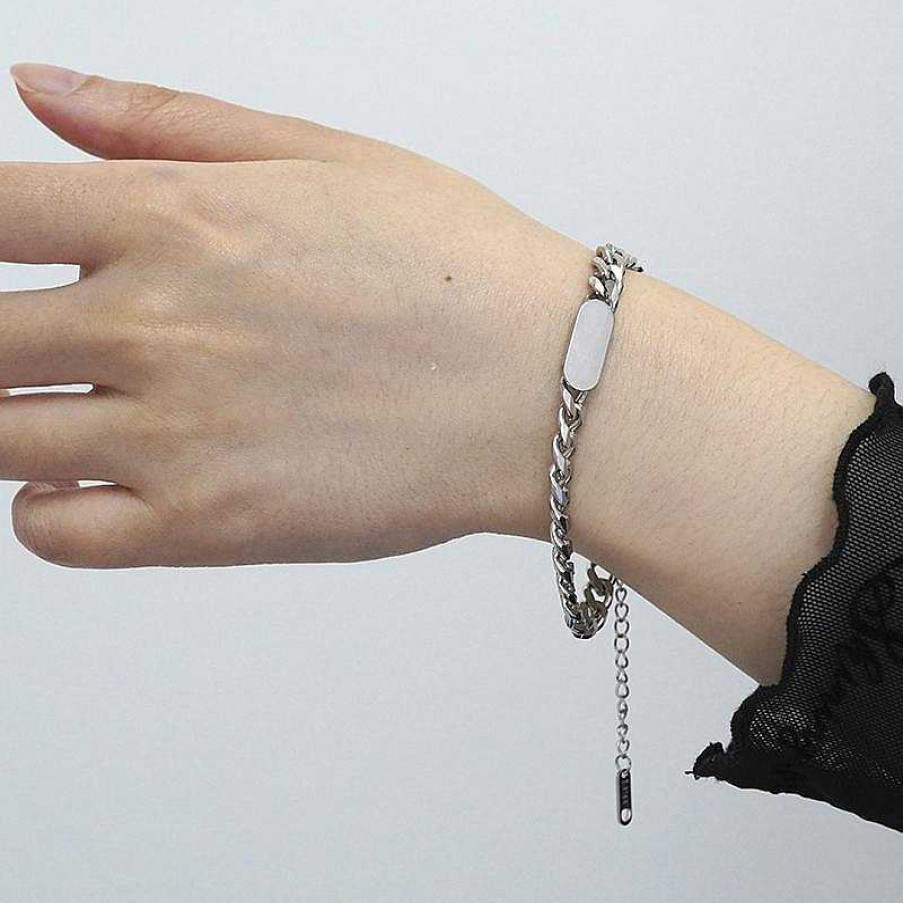 Accs & Bags & Shoes The Korean Fashion | Round Square Plain Bracelet 17Cm+Extension Chain 6Cm